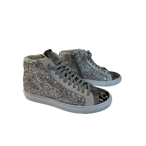 P448 Shoes - P448 Sneakers Womens 37 (US 6.5)‎ High Top Glitter Snakeskin Lace Skater Grunge